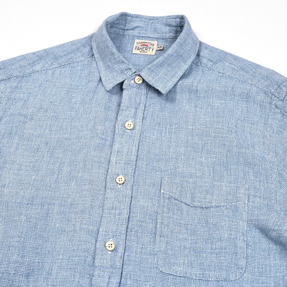 Faherty Other - Faherty Shirt Mens Medium Blue Short Sleeve Button Up 100% Linen Beach Resort